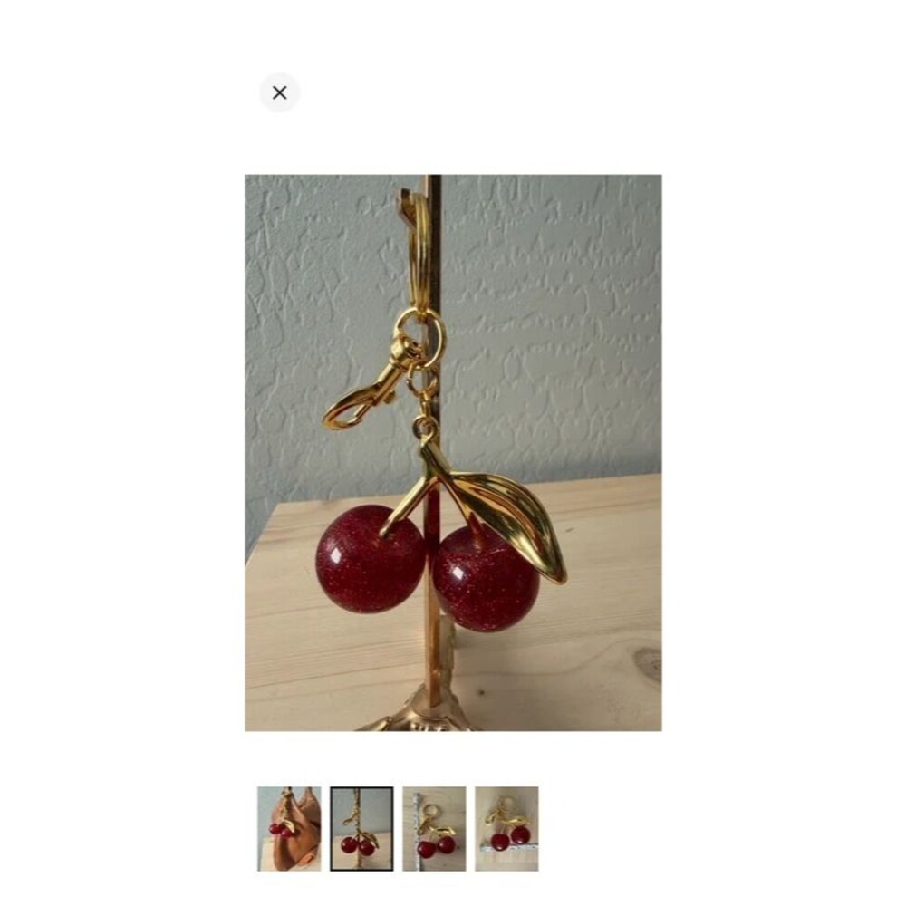 Red Glitter Cherry Bag Charm Keychain Accessory